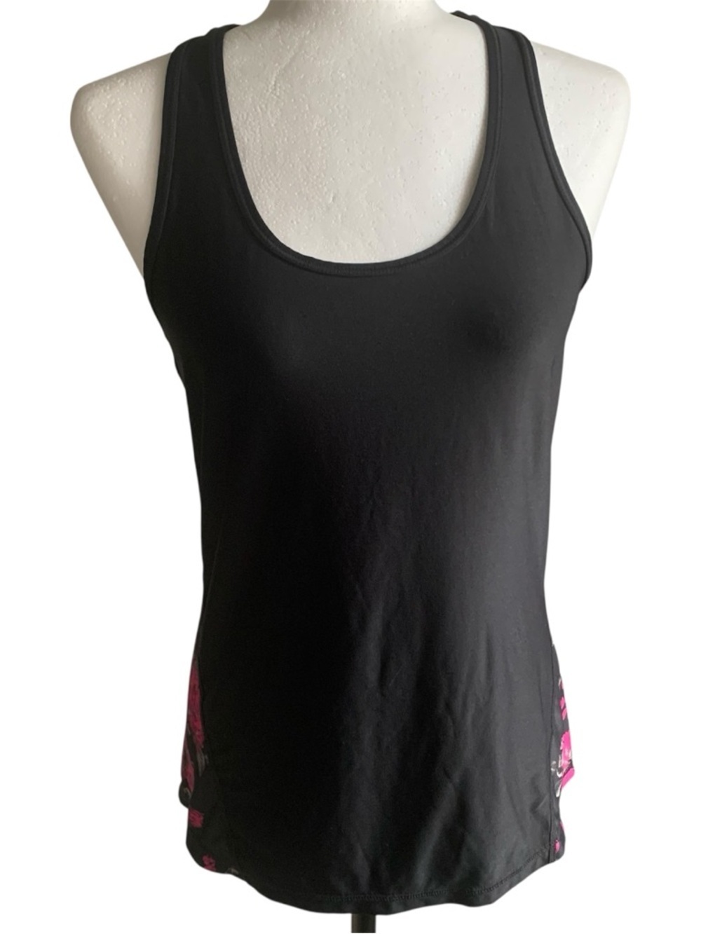 Sports Tunic Tank Gym Yoga Everyday Wear Black Floral Pink Size M - Picture 6 of 13